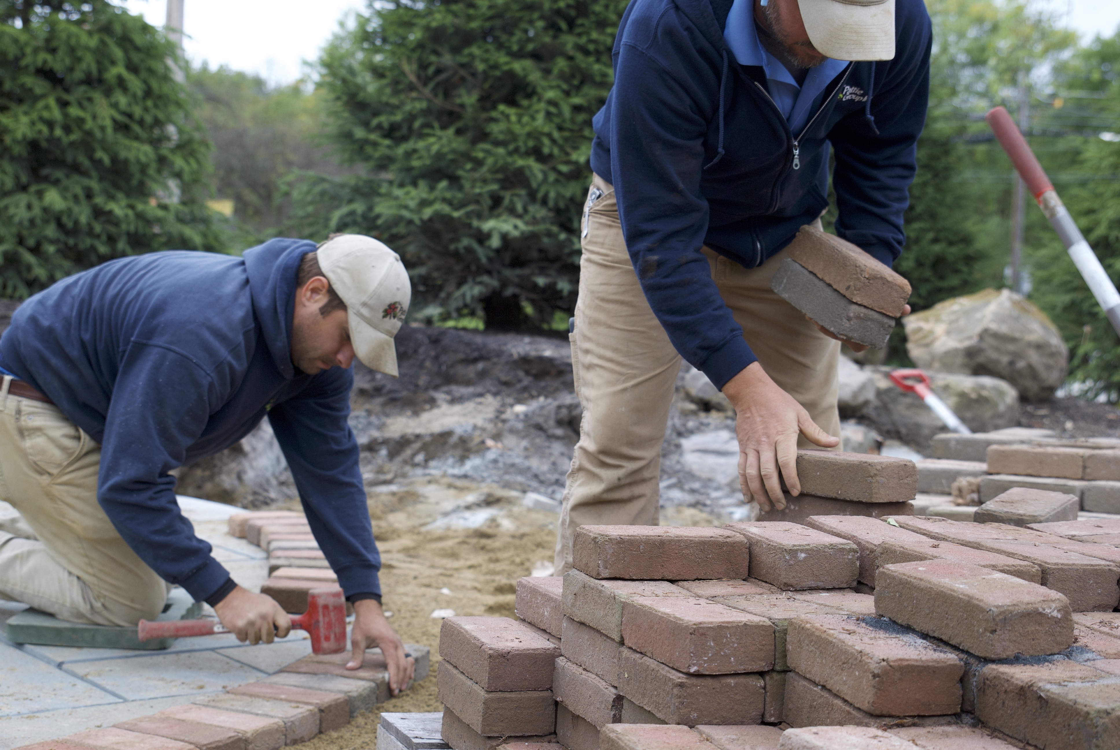 Our team laying bricks